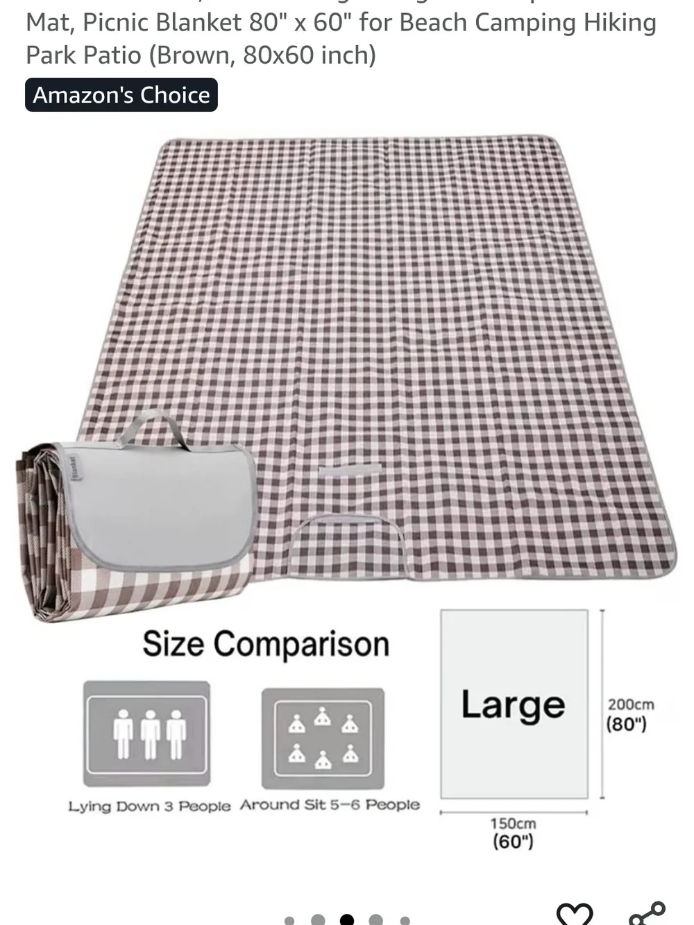 Brown Checkered Picnic Blanket - Lightweight Outdoor Mat